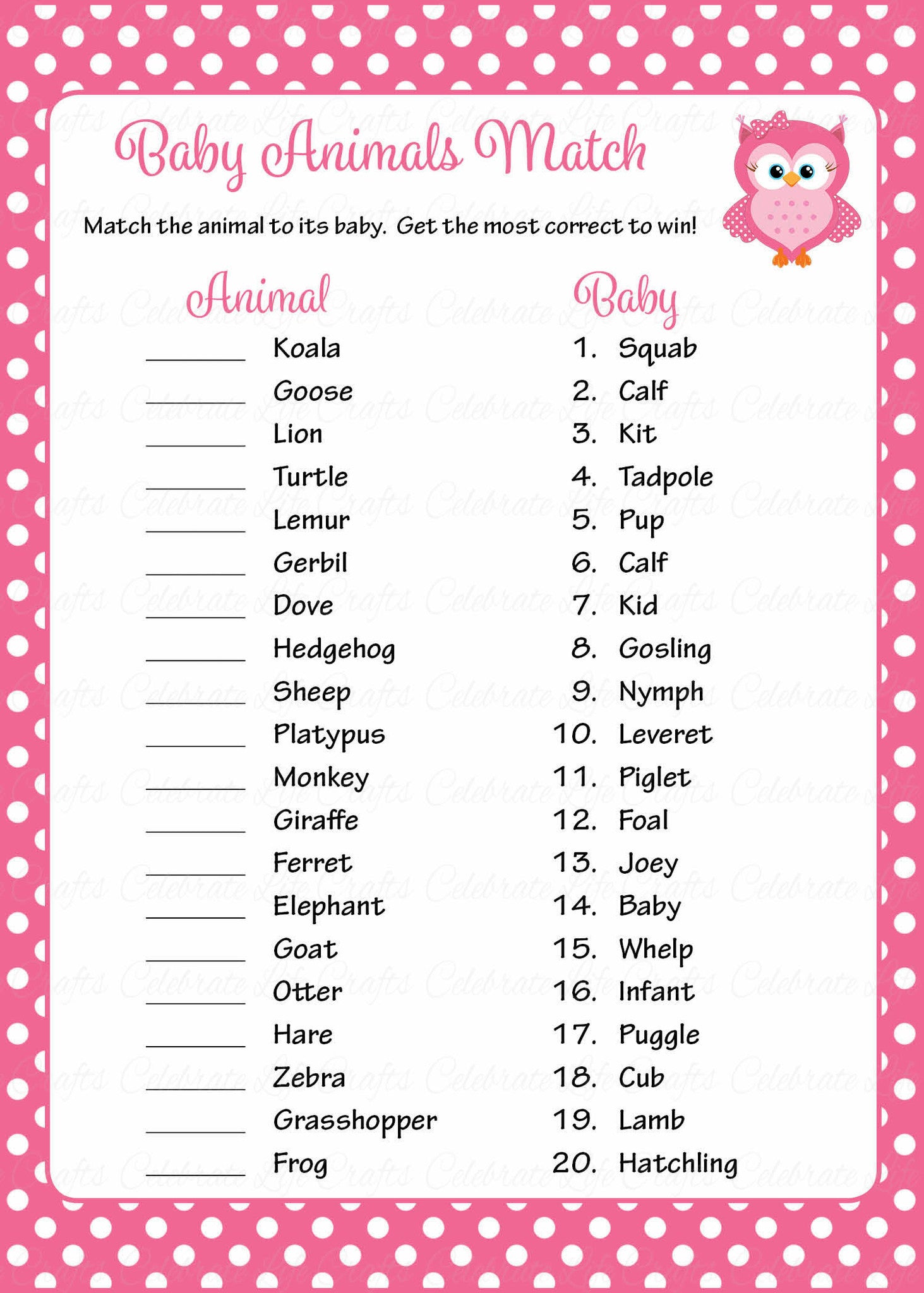 baby animal match game printable