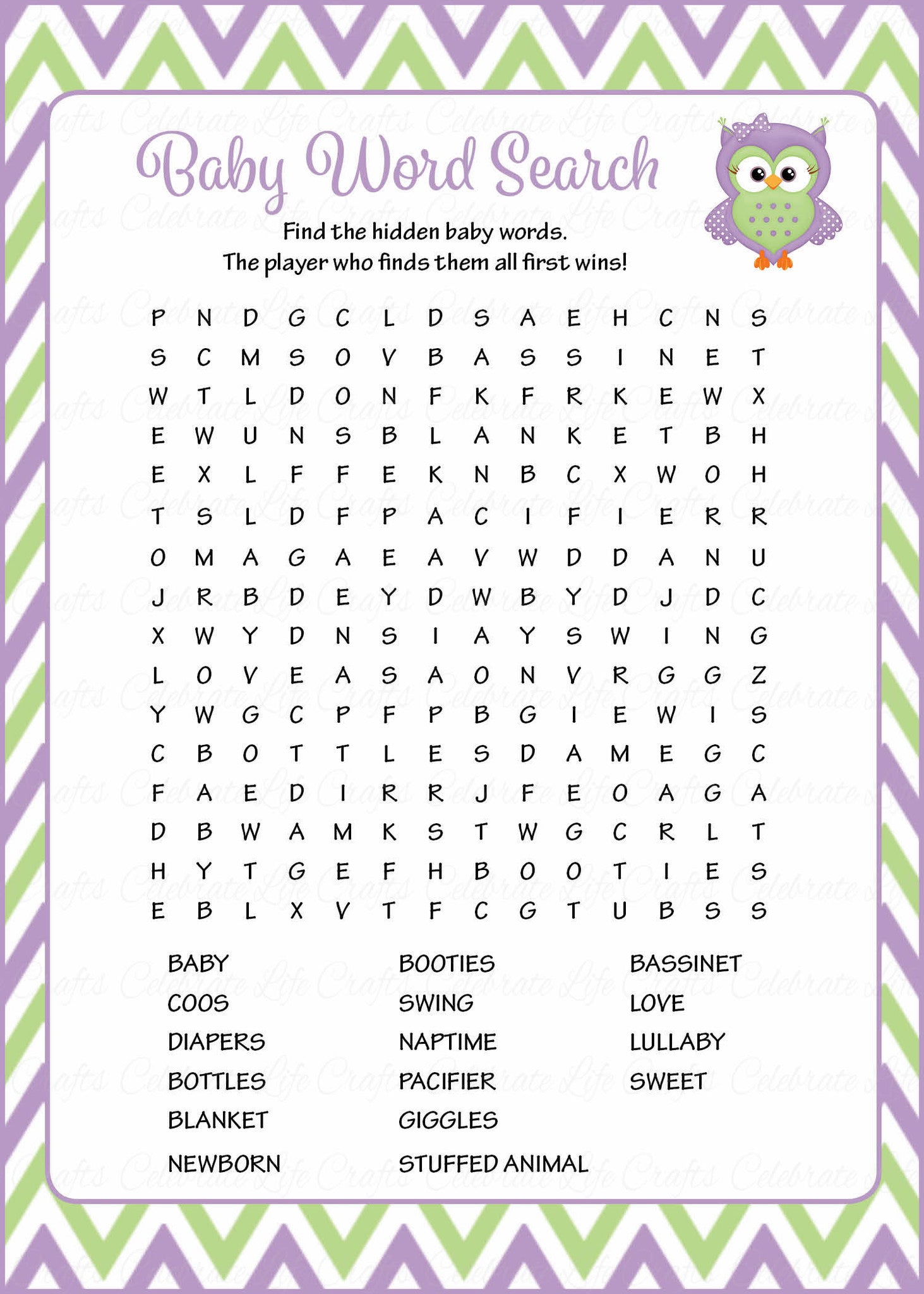 word search baby shower game owl baby shower theme for