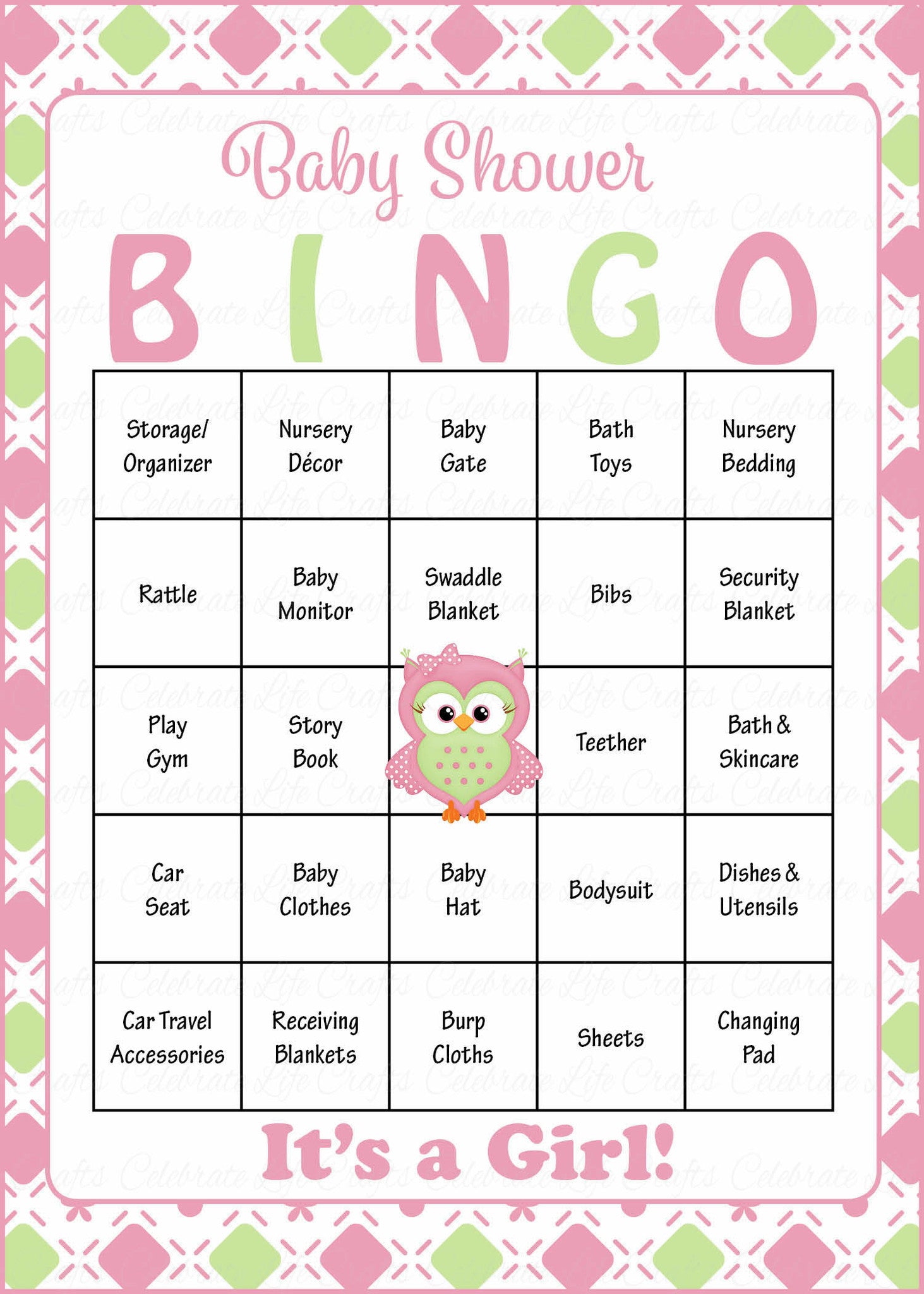 Owl Baby Shower Game Download for Girl | Baby Bingo – Celebrate Life Crafts