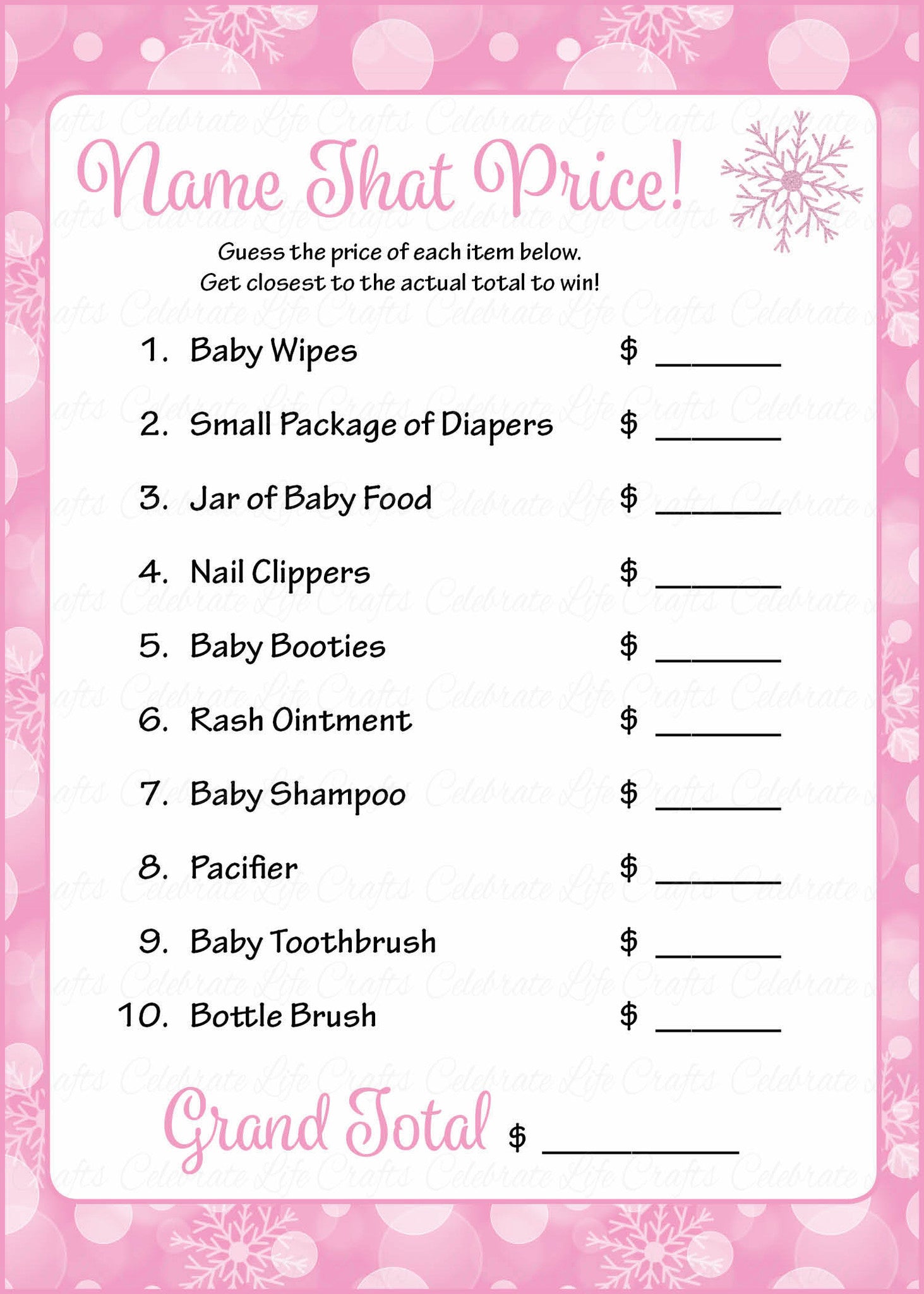 Name That Price Baby Shower Game Winter Baby Shower Theme For