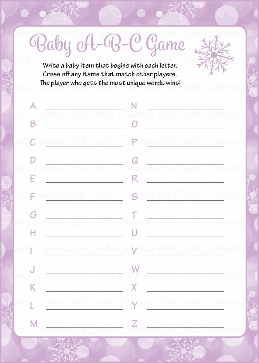 Baby ABC's Baby Shower Game - Winter Baby Shower Theme for Baby Girl