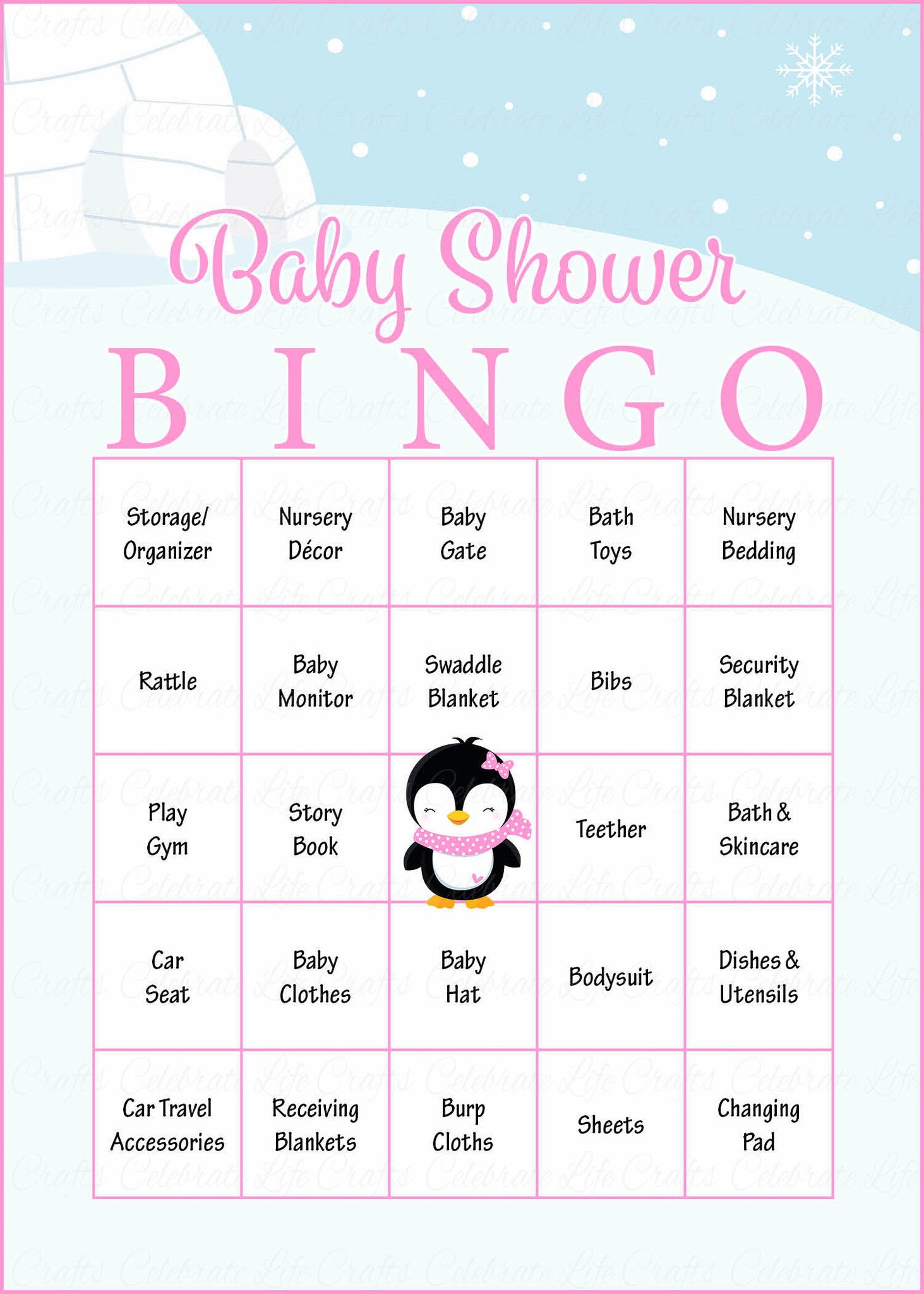 Printable baby shower bingo