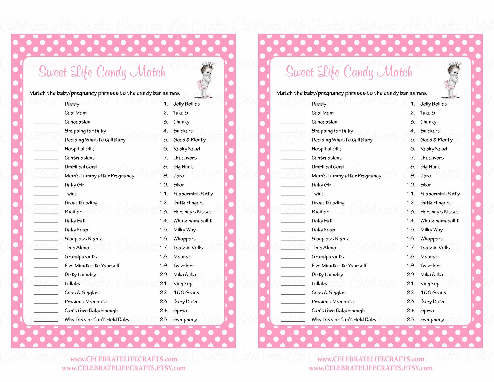 Sweet Life Candy Match Baby Shower Game Princess Baby Shower Theme