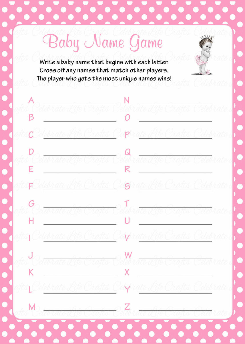 Baby Name Baby Shower Game - Princess Baby Shower Theme for Baby Girl
