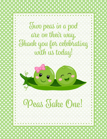 Thank You Favor Sign For Baby Shower Peas In A Pod Baby Shower