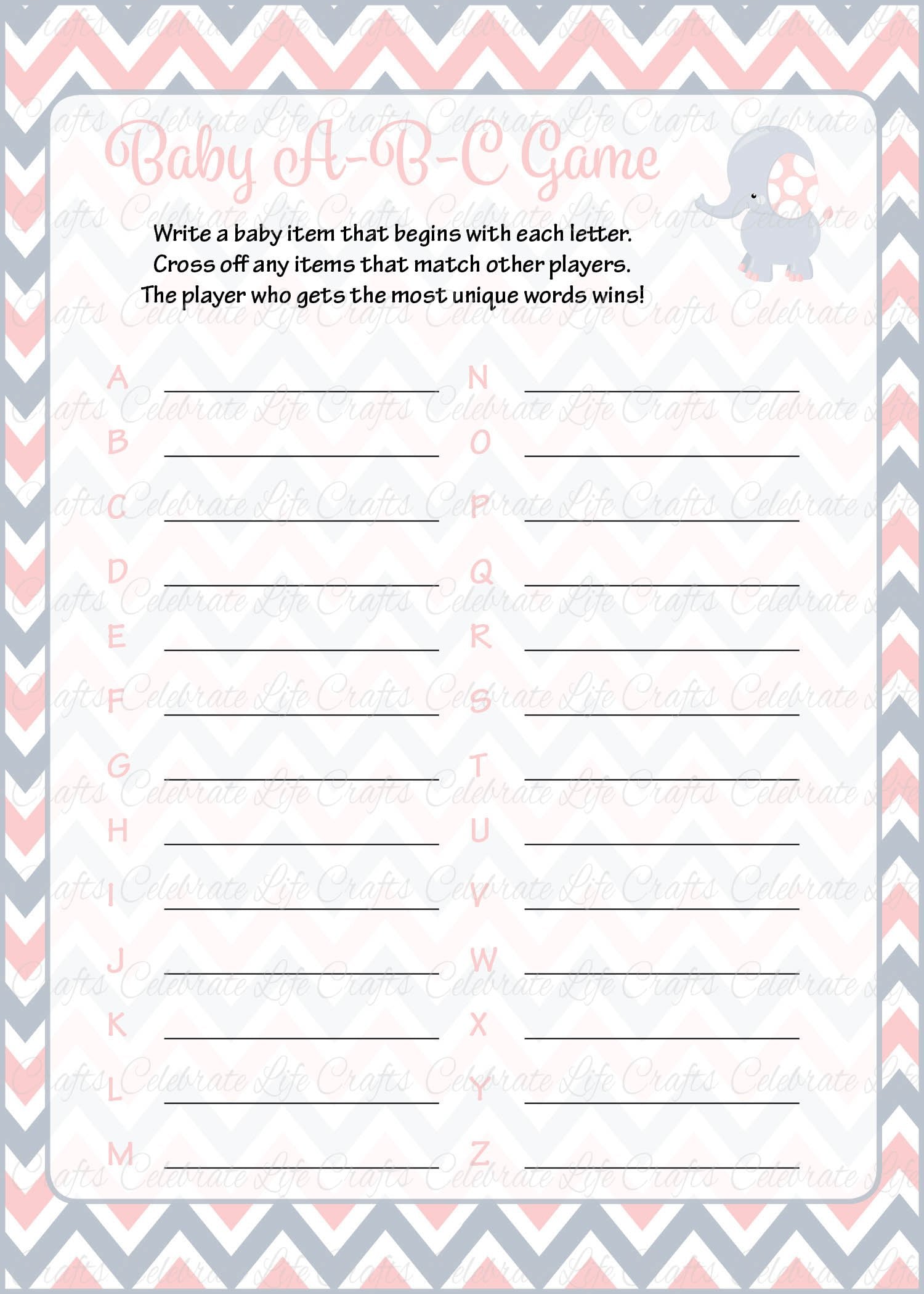 Baby Abc S Baby Shower Game Elephant Baby Shower Theme For Baby