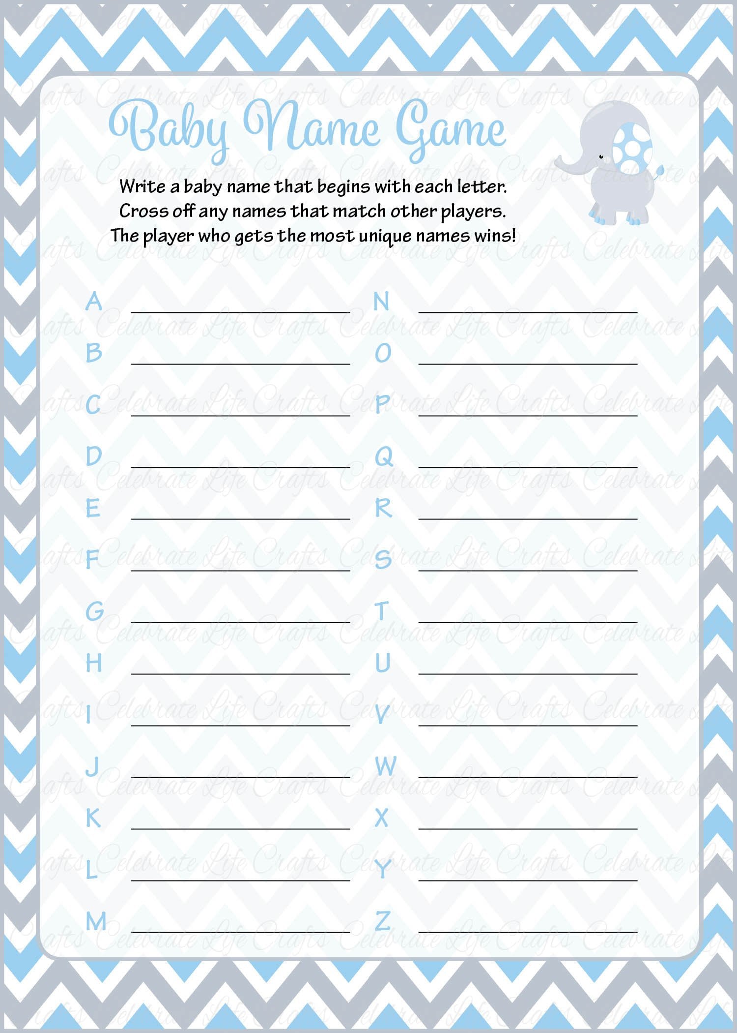 Baby Name Baby Shower Game Elephant Baby Shower Theme For Baby Boy Blue Celebrate Life Crafts