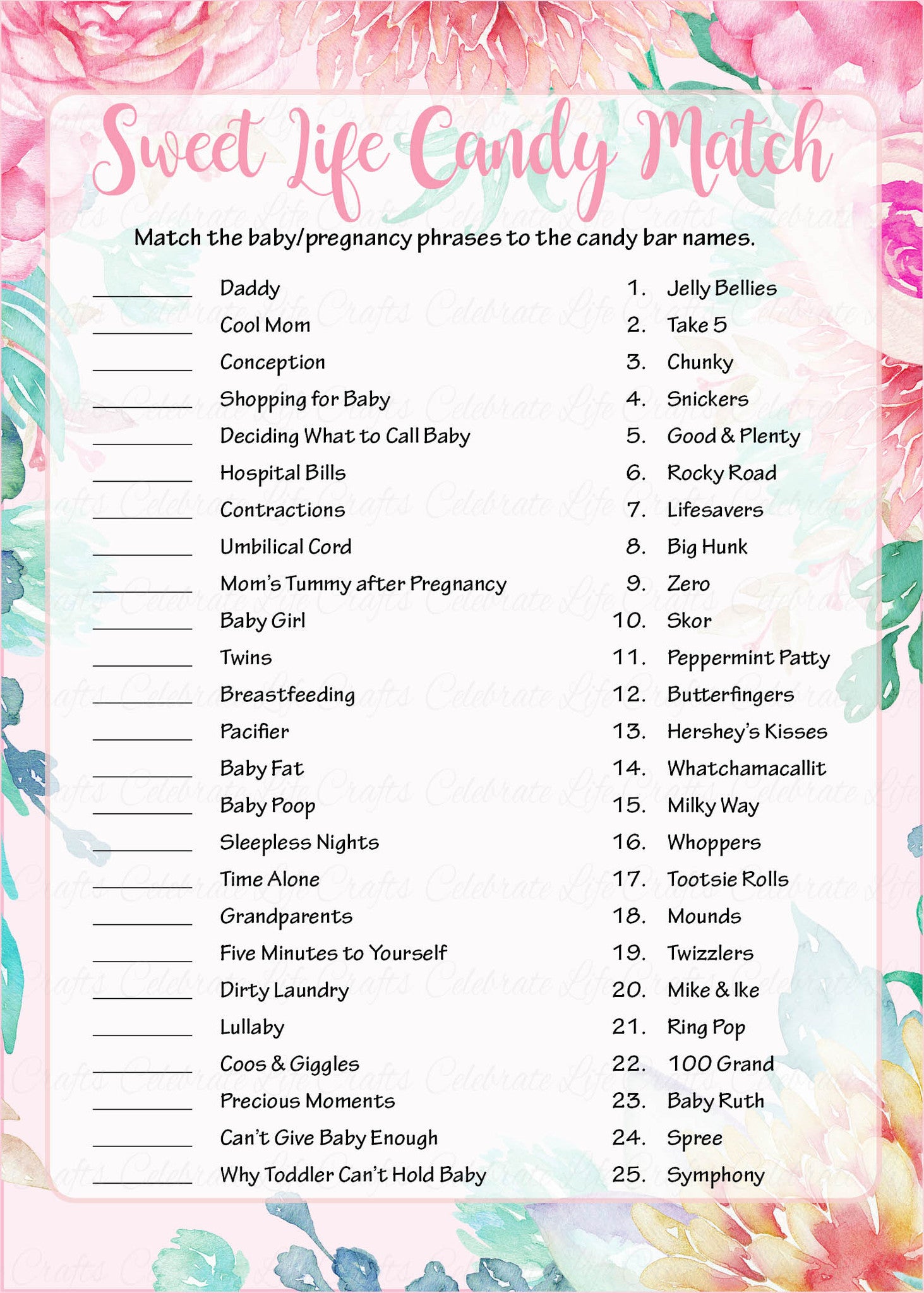 Free Printable Name That Candy Baby Shower Game