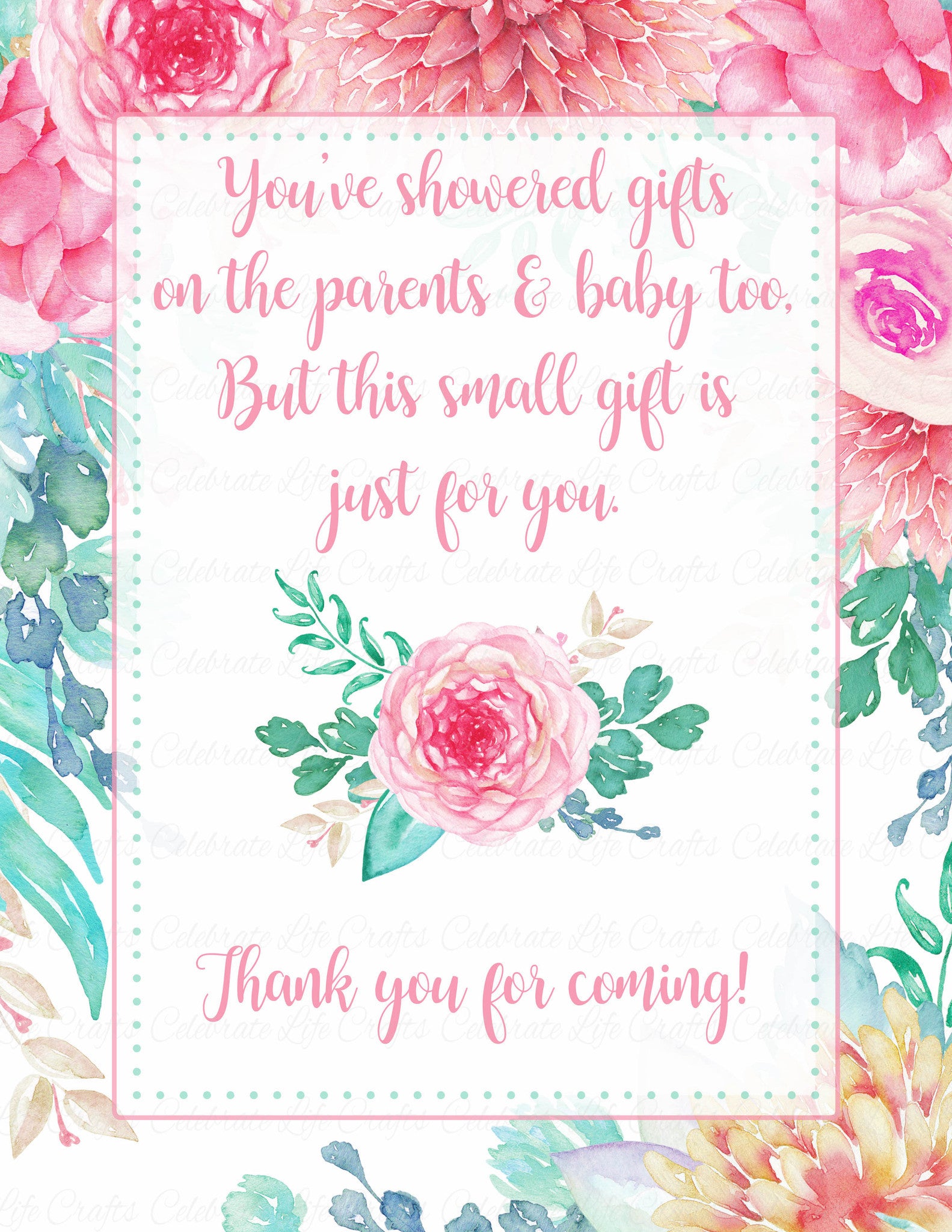 Thank You Favor Sign for Baby Shower - Spring Baby Shower Theme for Baby Girl - Pink ...