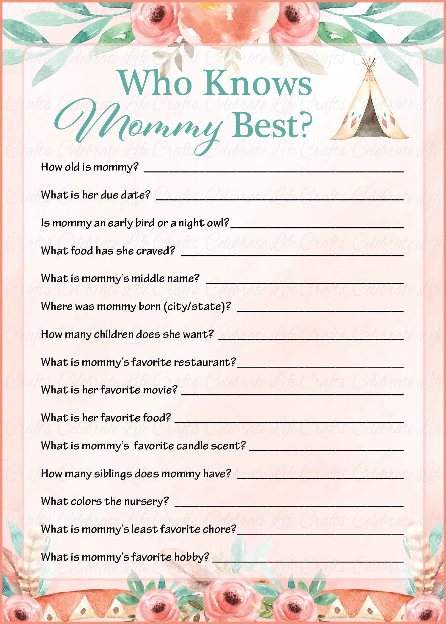 Who Knows Mommy Best Baby Shower Game Questions Baby Shower Games