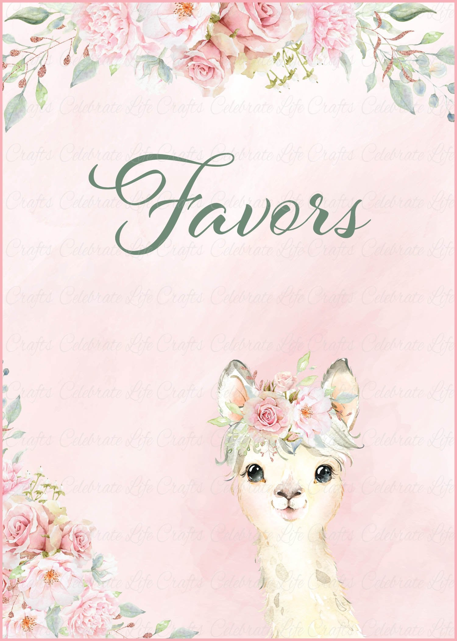 Download Favors Sign For Baby Shower Pink Floral Llama Baby Shower Theme For Baby Girl Celebrate Life Crafts