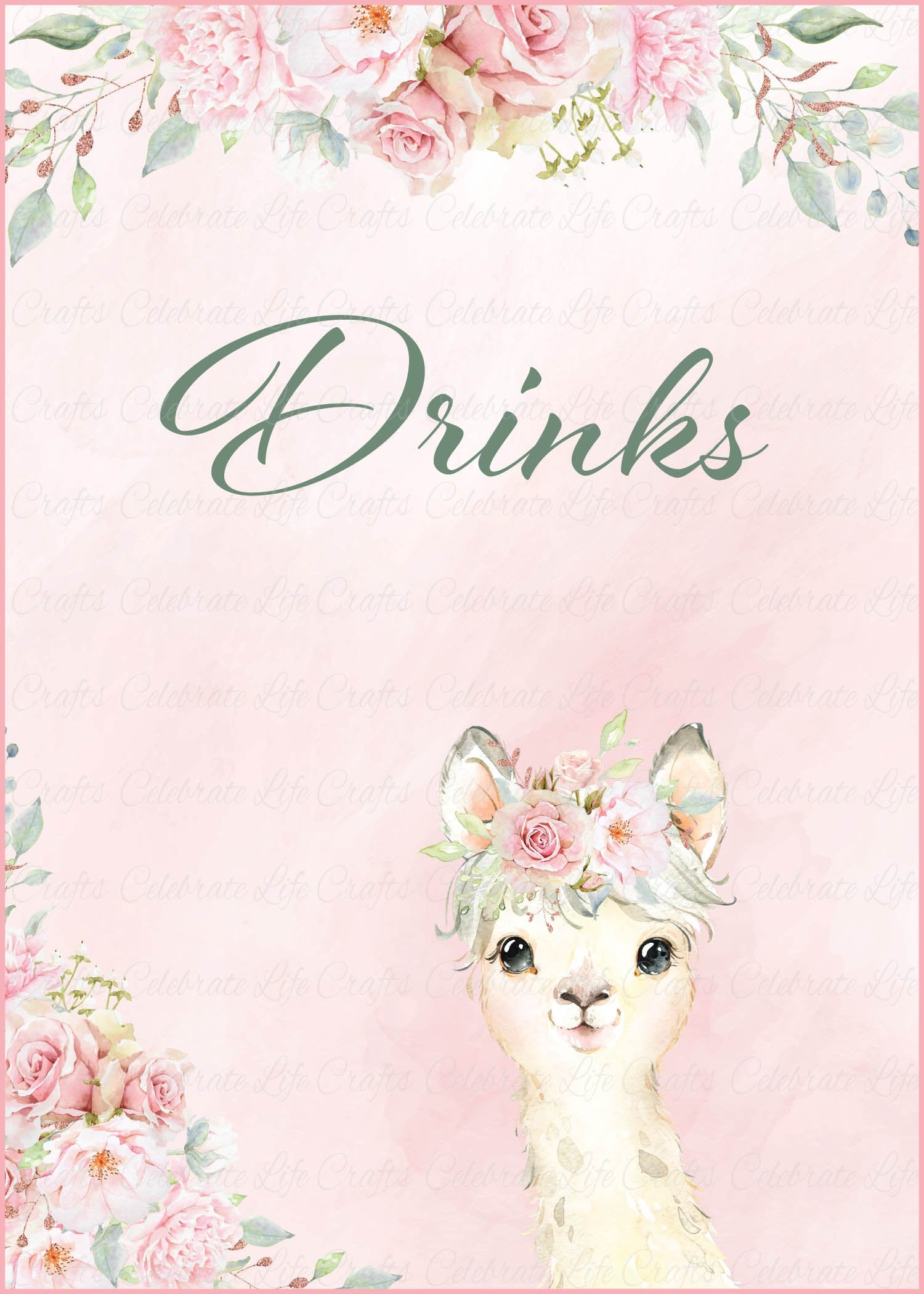 Drinks Sign For Baby Shower Pink Floral Llama Baby Shower Theme For Baby Girl Celebrate Life Crafts