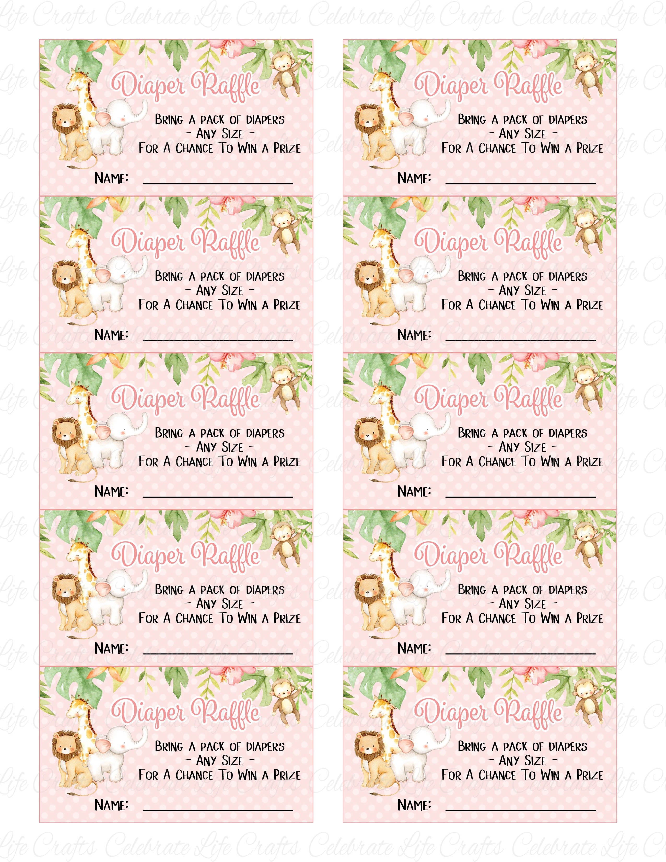 diaper raffle tickets for baby shower pink safari baby