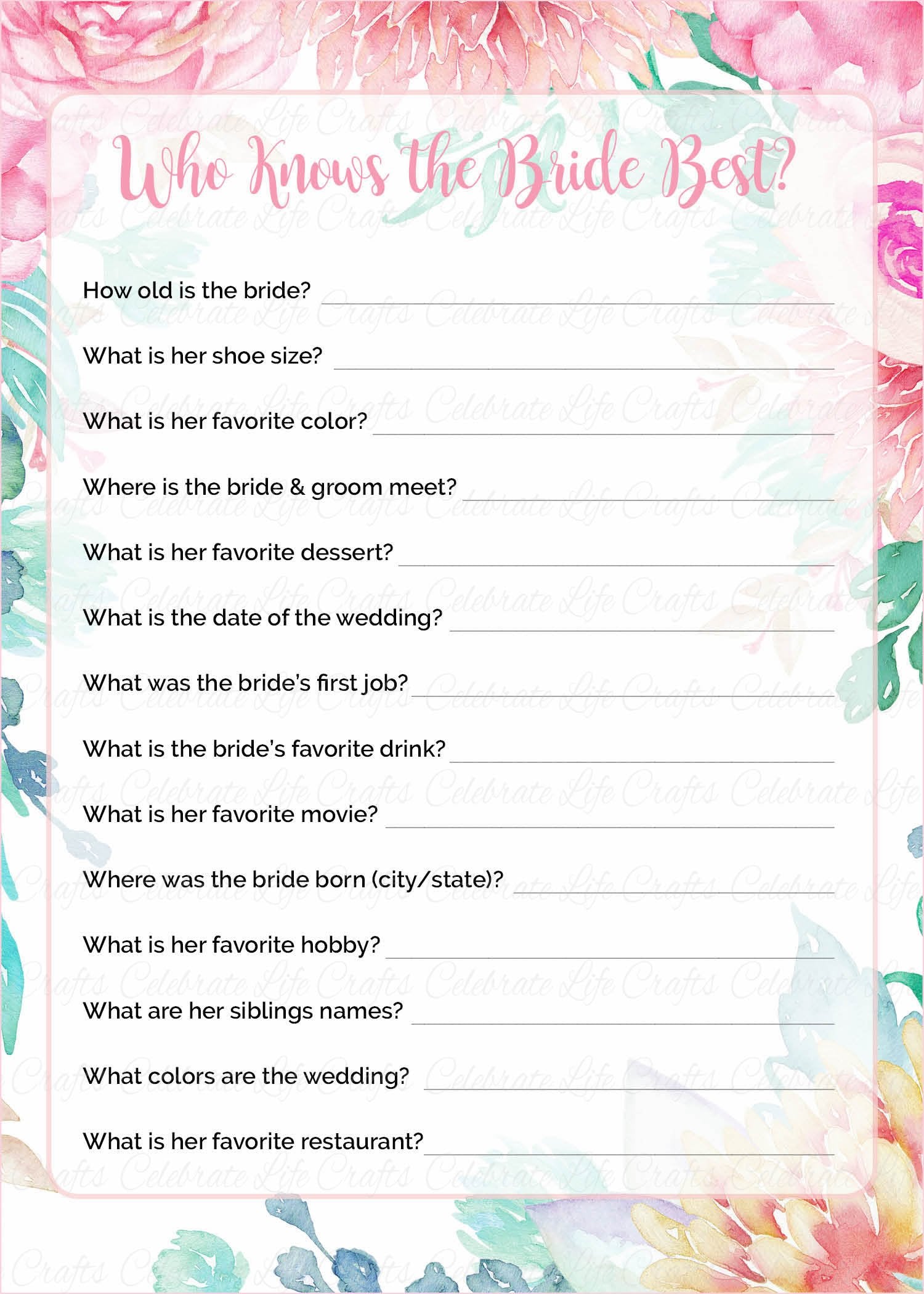 who knows the bride best bridal shower game pink floral