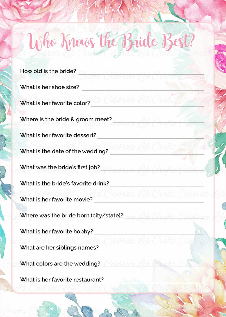 Find The Guest Game - Pink Floral Bridal Shower Games – Celebrate Life  Crafts