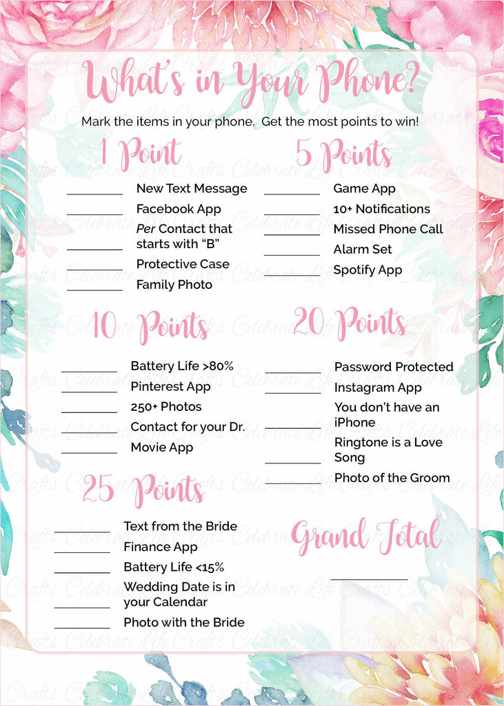 Find The Guest Game - Pink Floral Bridal Shower Games – Celebrate Life  Crafts