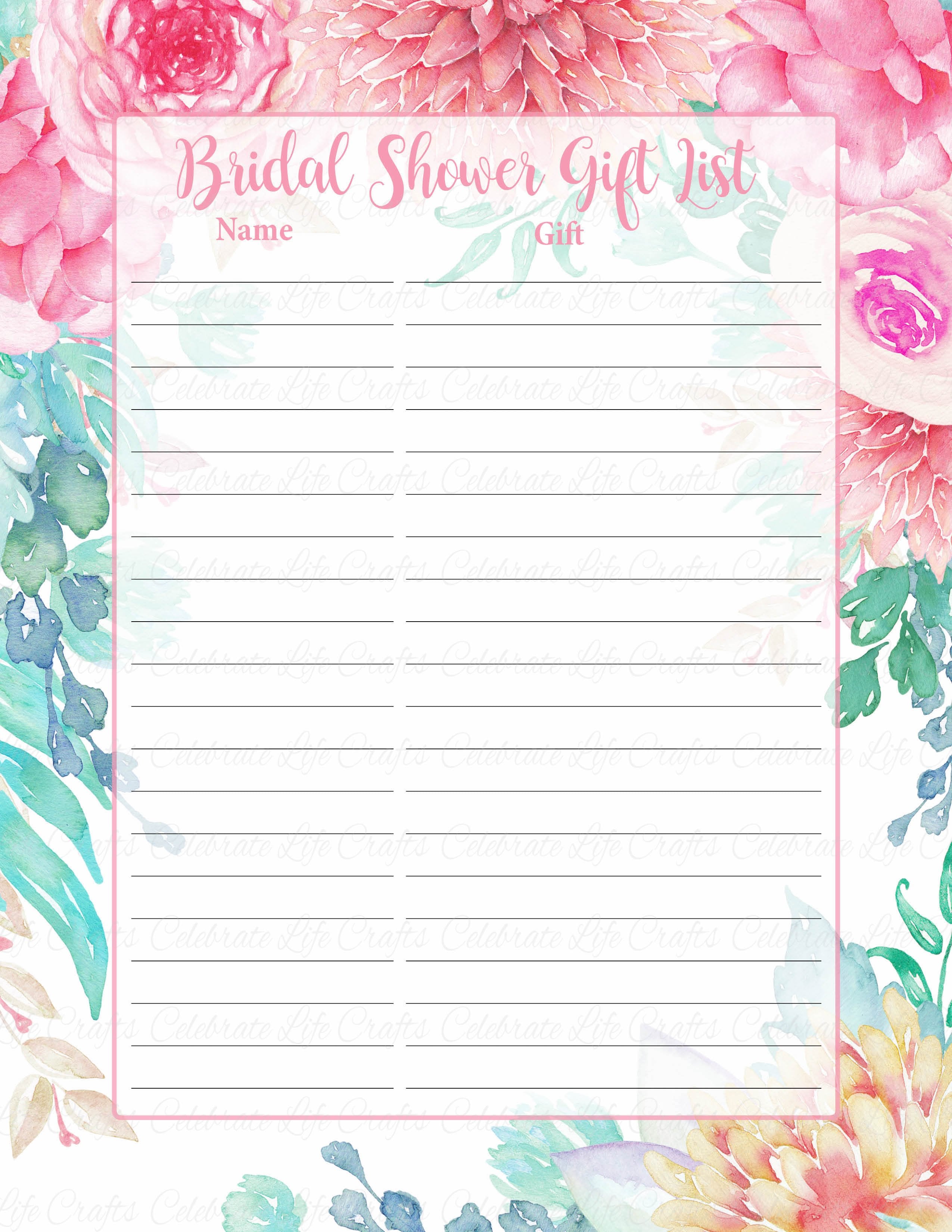 Bridal Shower Guest List Template Free