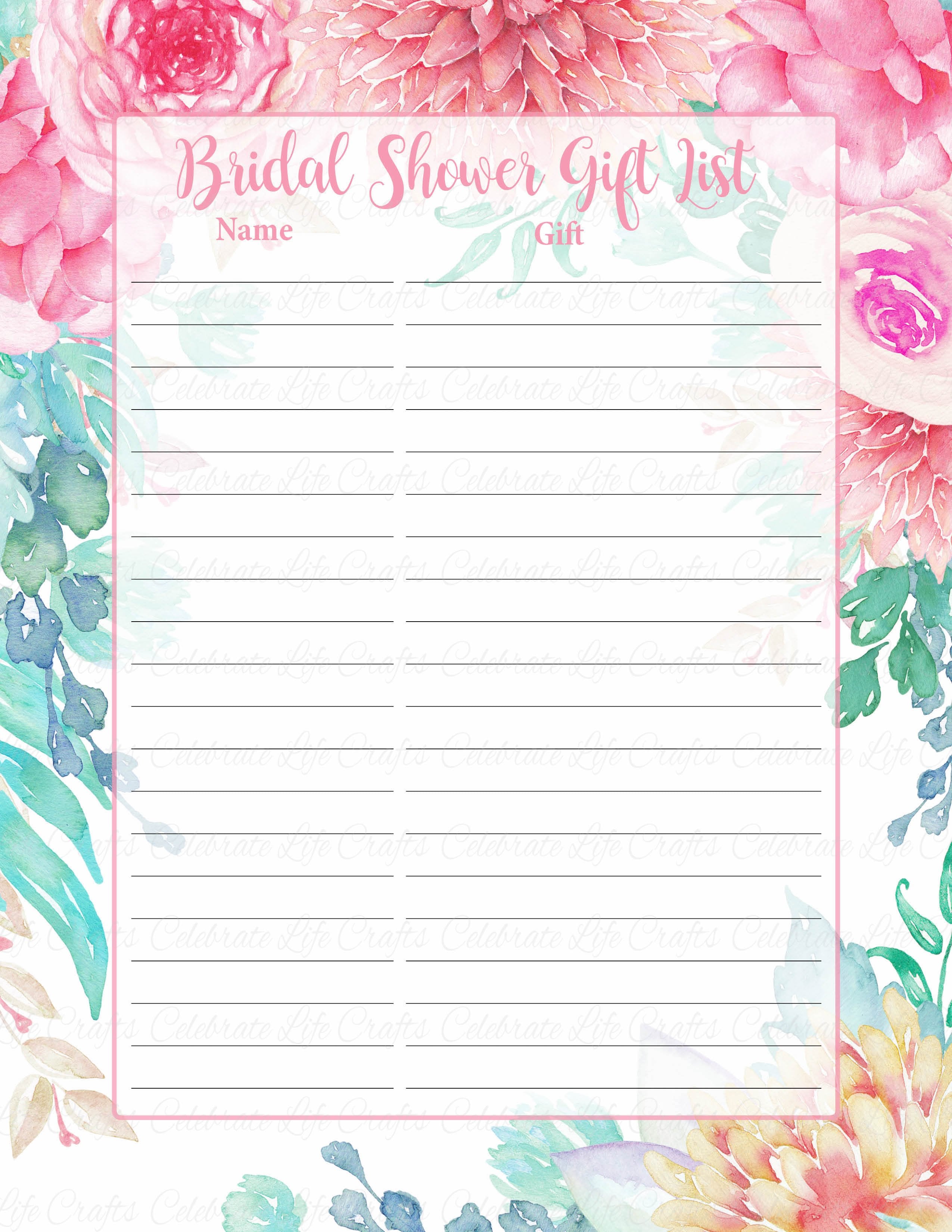 Free Printable Bridal Shower Gift List