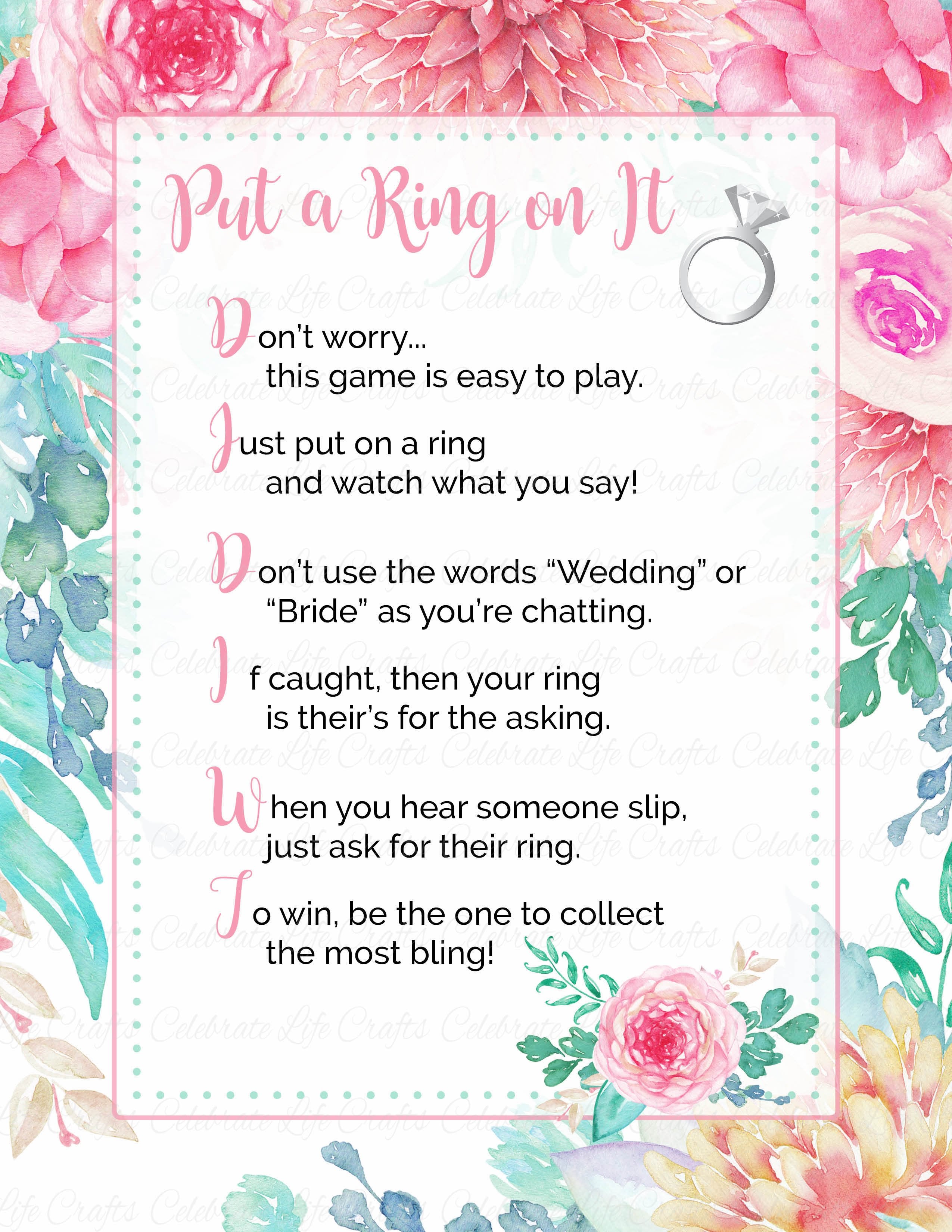 Put A Ring On It Bridal Shower Game Free Printable Printable Word