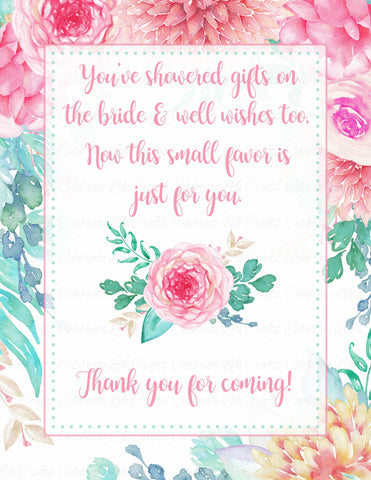 Thank You Favor Poem Sign for Bridal Shower - Pink Floral ...