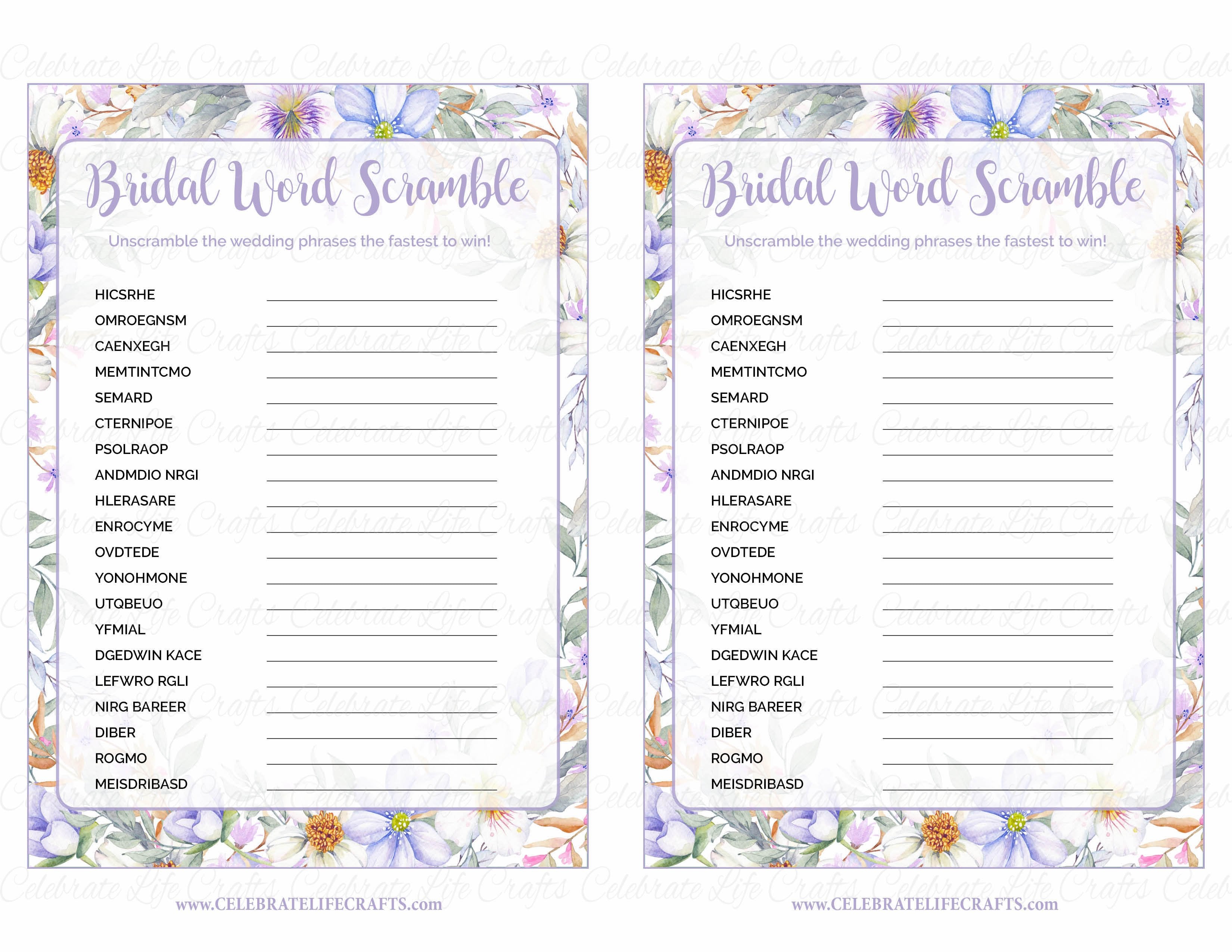 Free Printable Bridal Shower Games Word Scramble Printable Word Searches