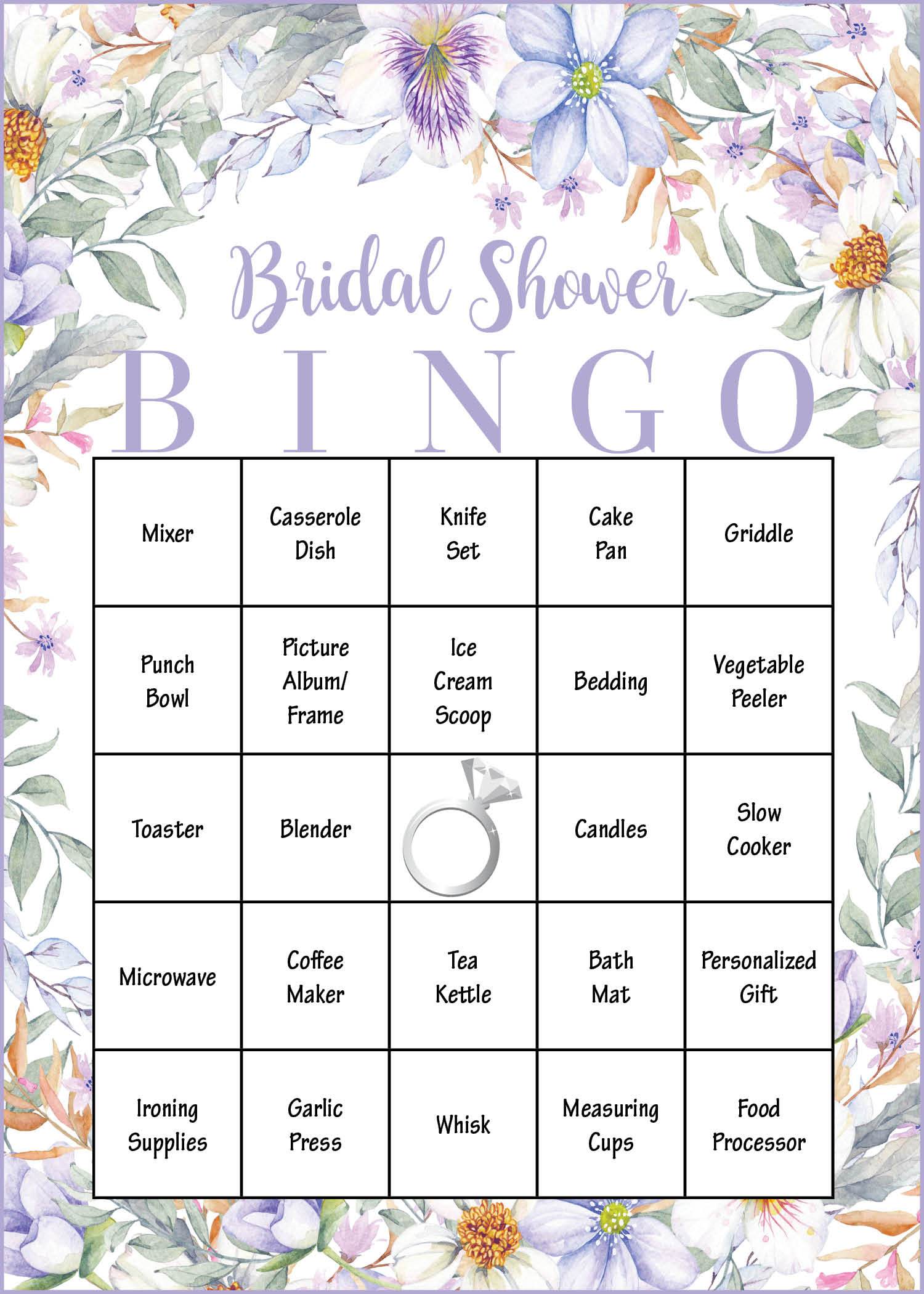 Purple Floral Bridal Shower Game Download Bridal Gift Bingo