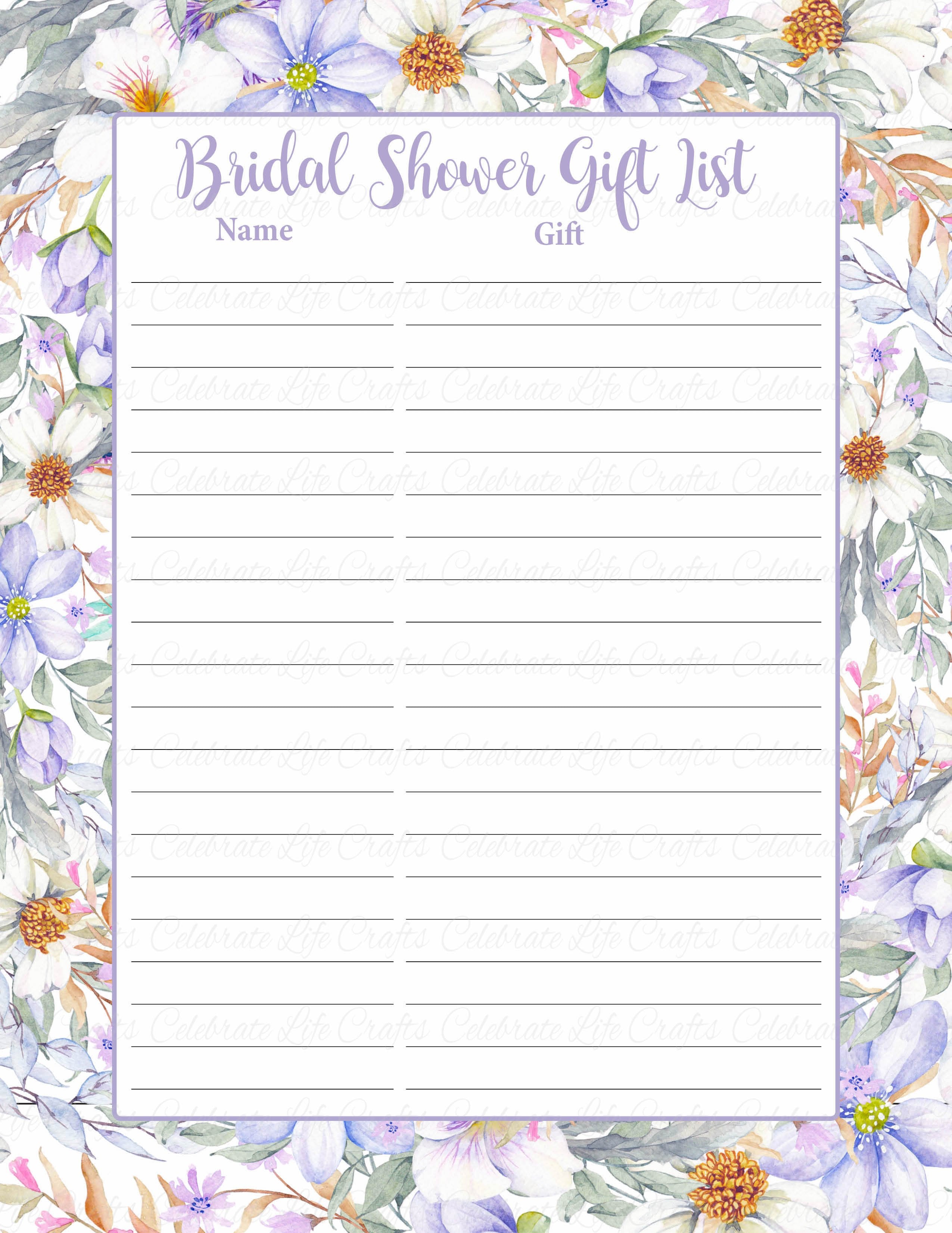 Bridal Shower Gift List and Sign Set Purple Floral Wedding Shower