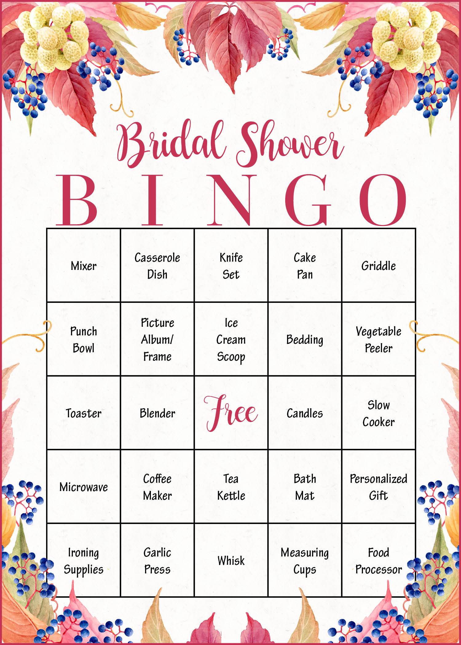 Falling in Love Fall Bridal Shower Game Download Bridal Gift Bingo