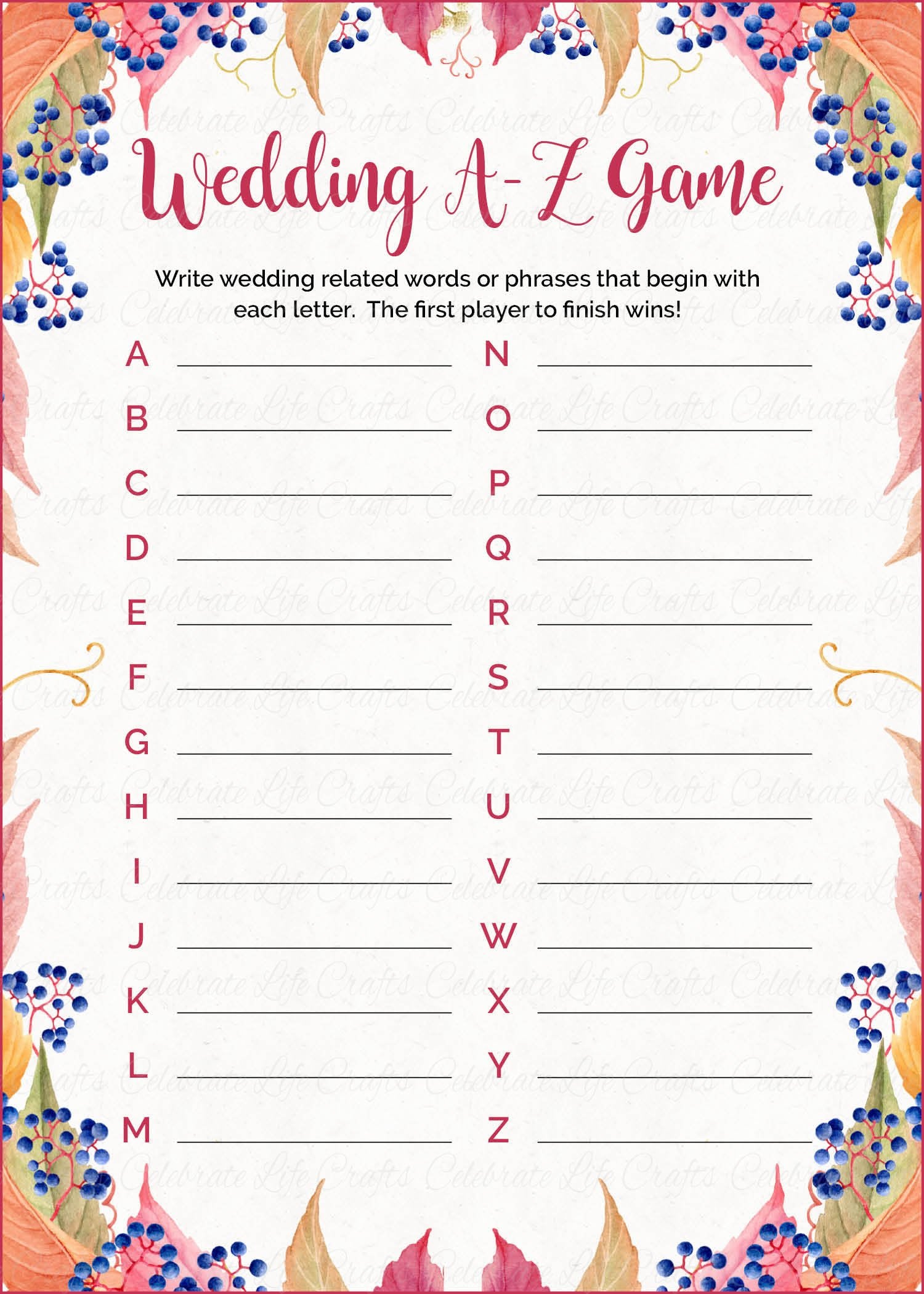 Printable Wedding Games