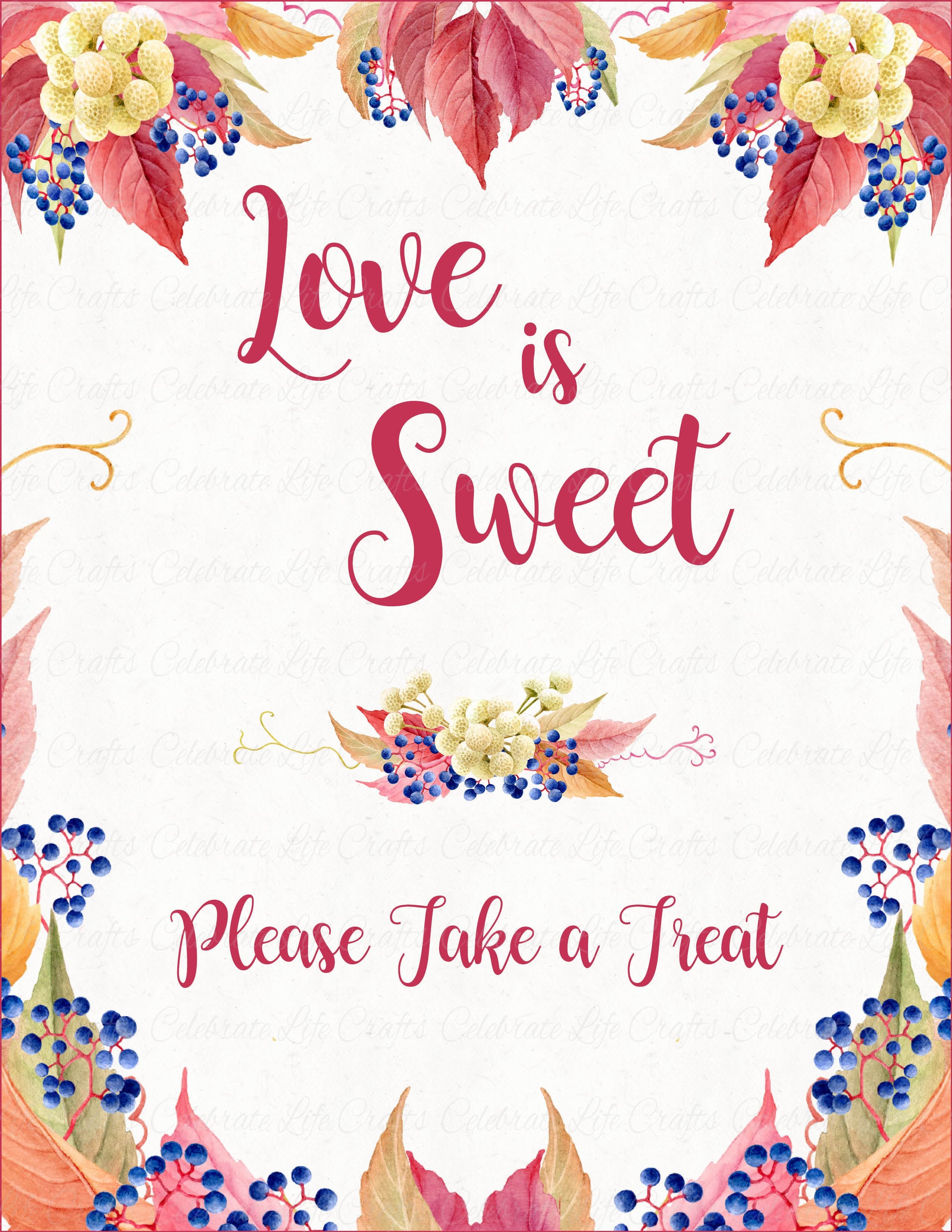 Love Is Sweet Favor Sign For Fall Bridal Shower Falling In Love