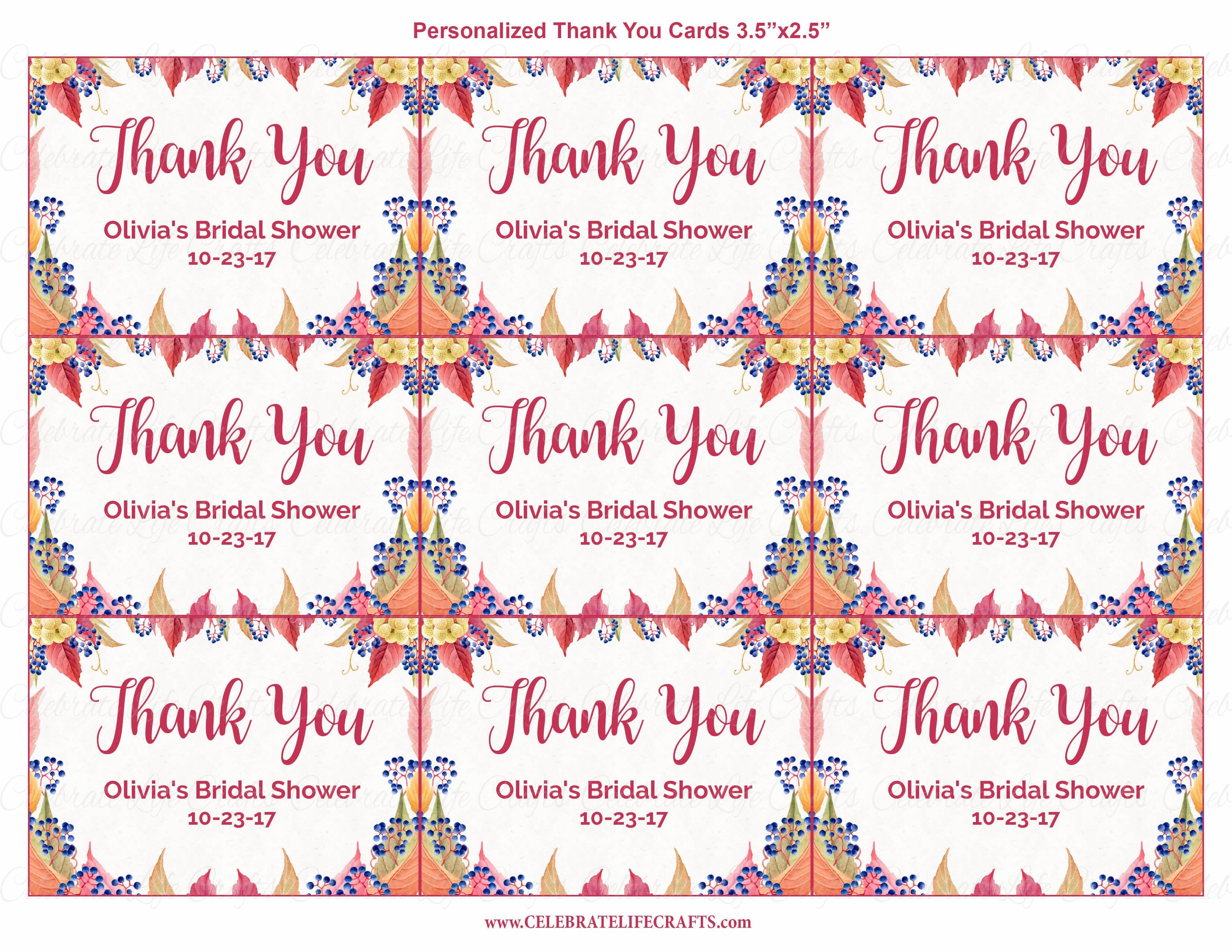 Personalized Thank You Favor Tags For Fall Bridal Shower Falling