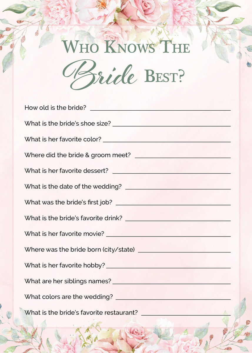Who Knows The Bride Best - Pink Floral Bridal Shower Games – Celebrate ...