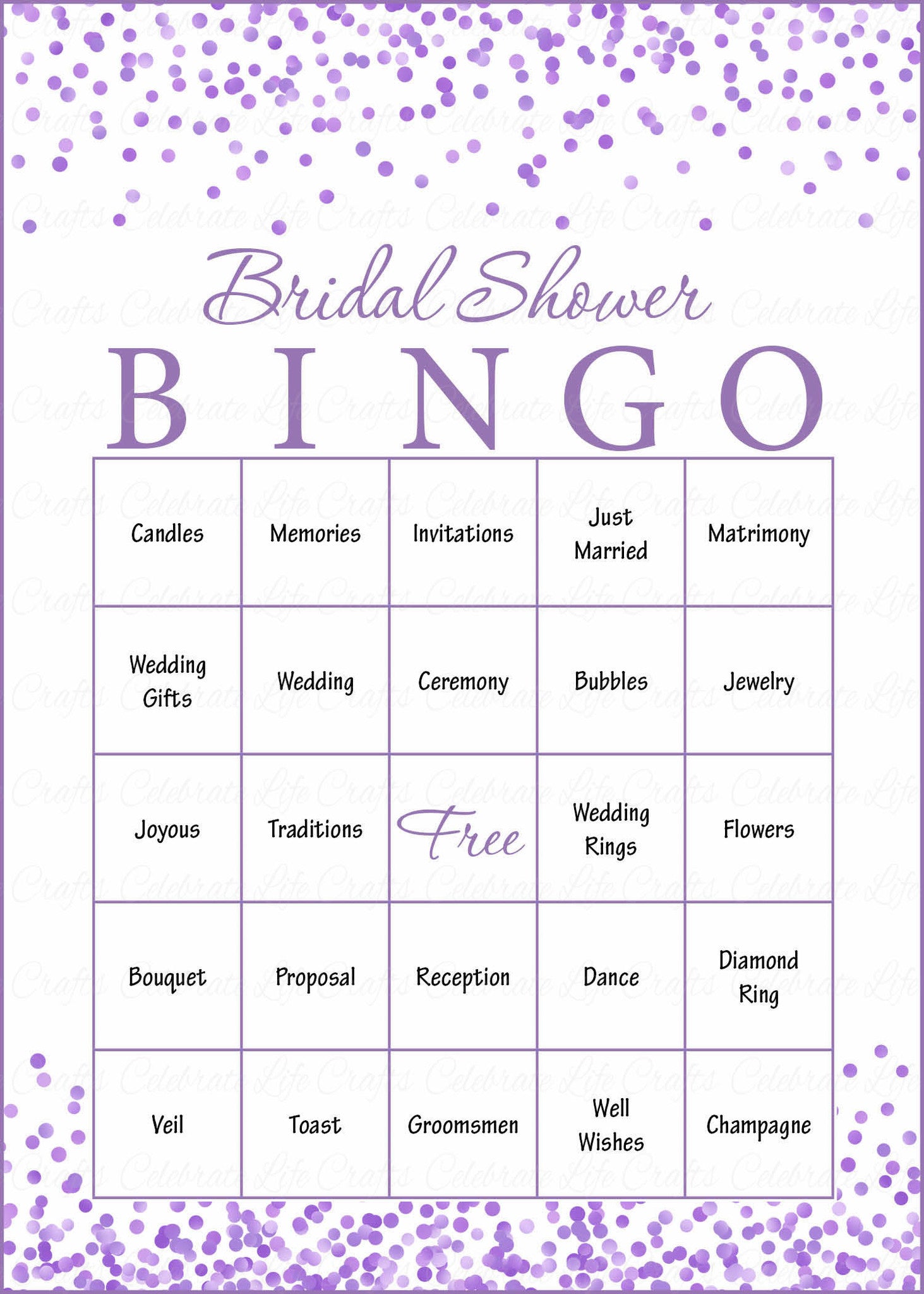 Purple Confetti Bridal Shower Game Download for Wedding Shower Bridal