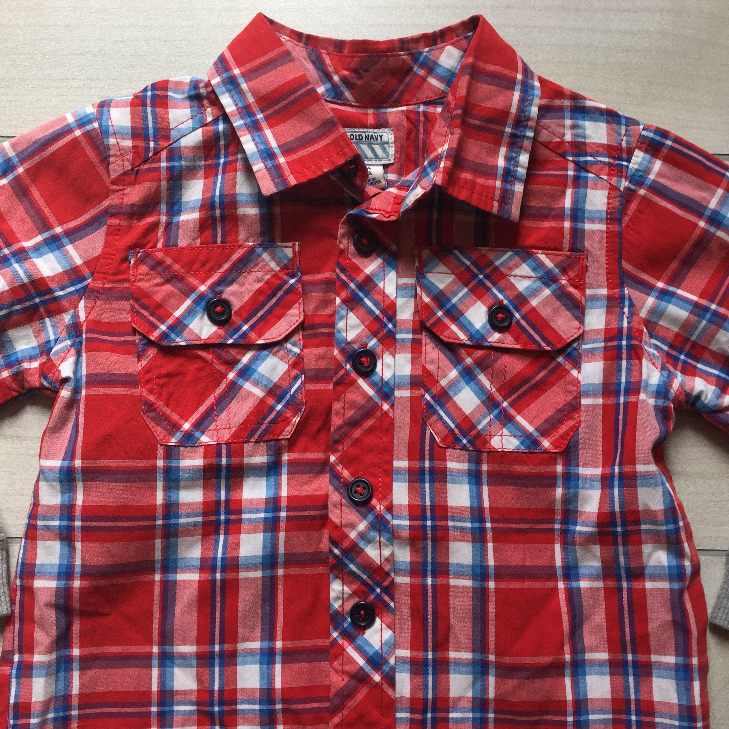 Old Navy Red Checkered Shirt with Gray Underlay – Sweet Pea & Teddy