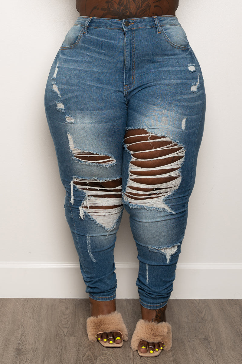 medium blue ripped jeans