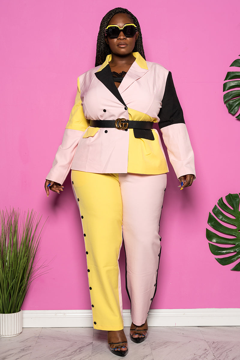 plus size yellow pant suit