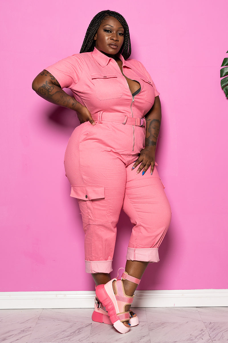 denim jumpsuit pink boutique
