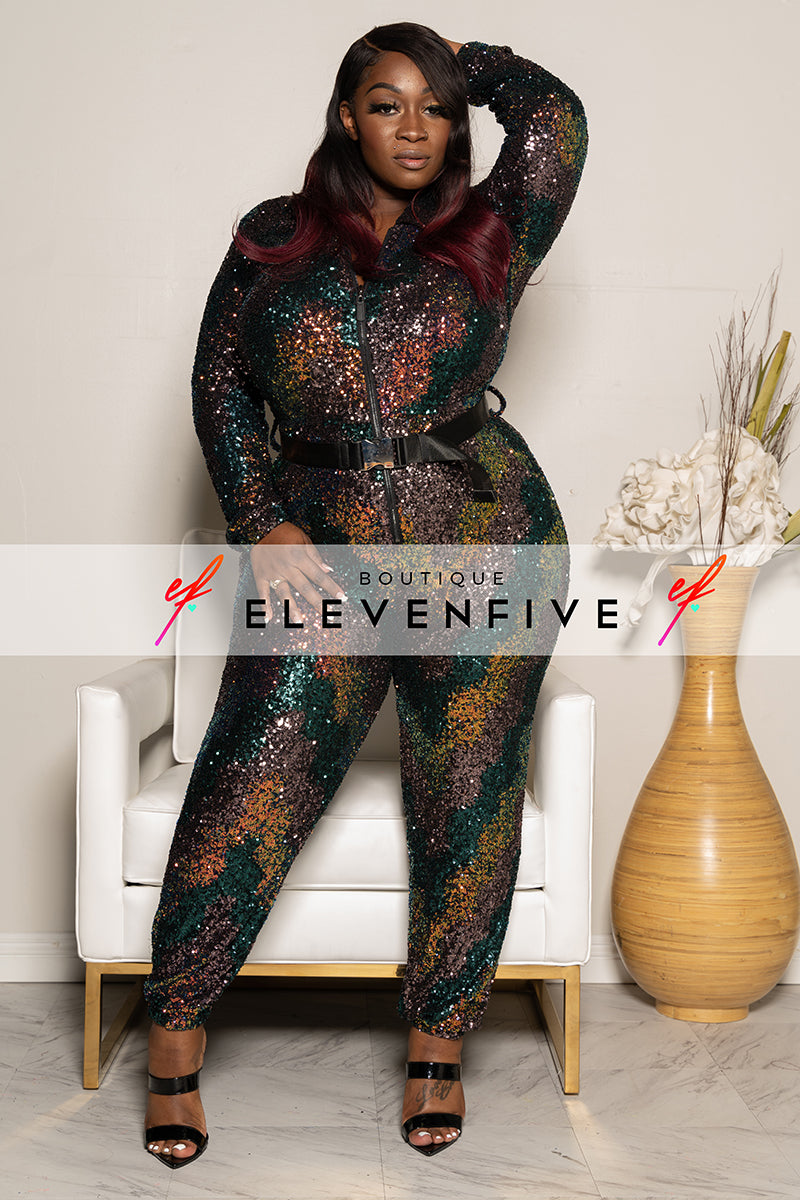 plus size rose gold sequin jumpsuit