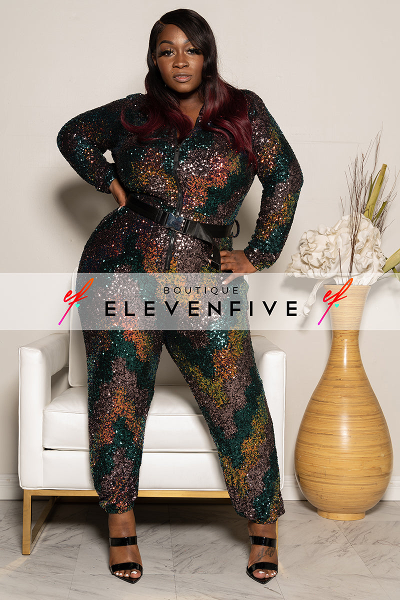 plus size rose gold sequin jumpsuit