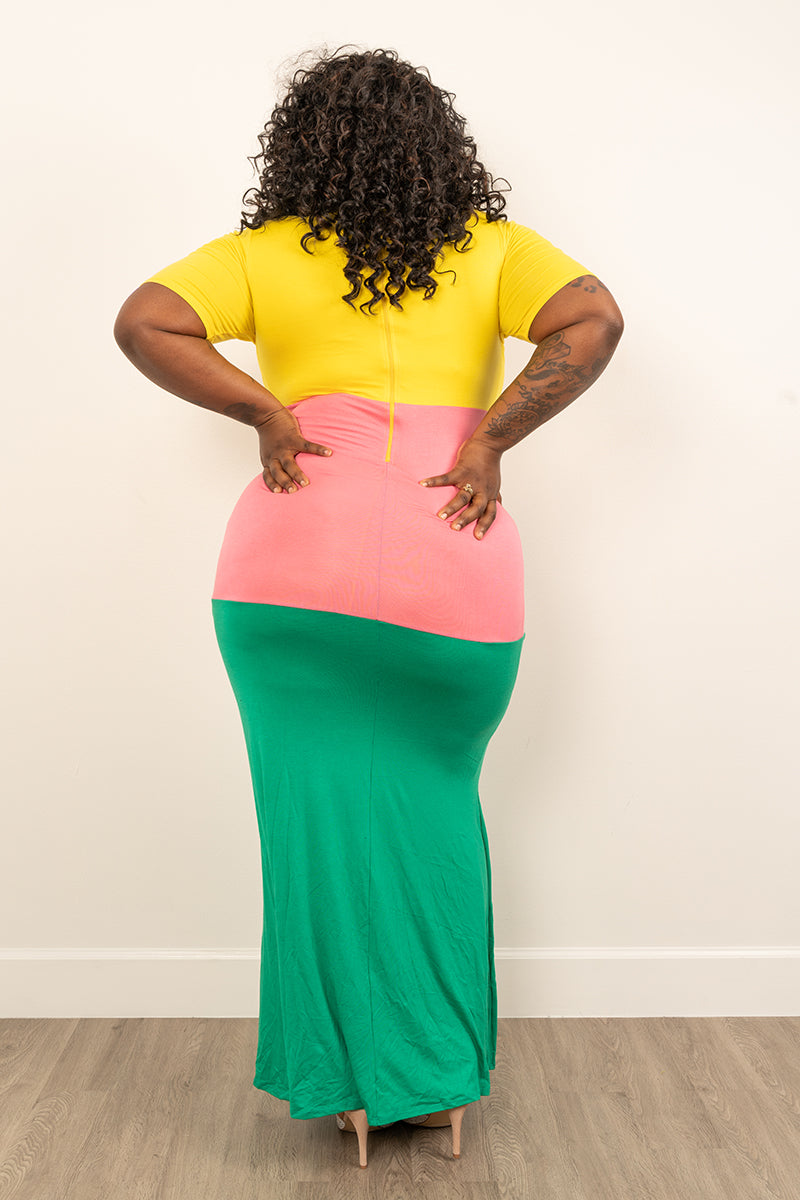 pink and green dress plus size