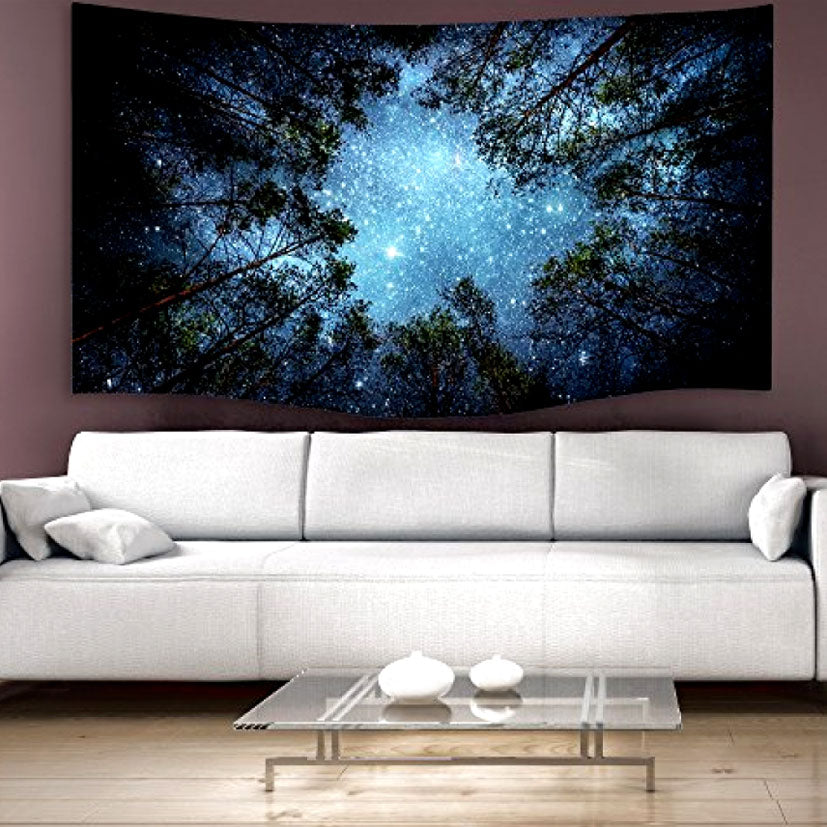 Night Sky Star Forest Hanging Tapestry Nature Tree Galaxy Wall Art Decor Vintage