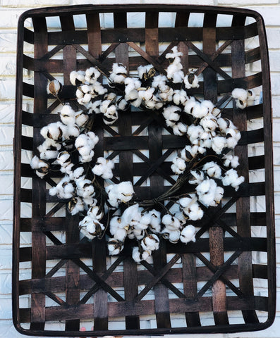 Cotton Wreath in Tobacco Basket