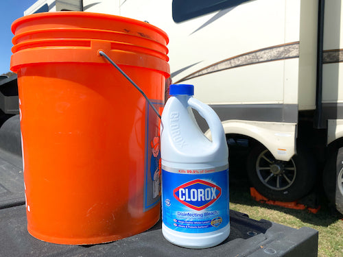 You’ll only need a few items to properly clean your fresh water holding tank. Bleach and a bucket are vital!
