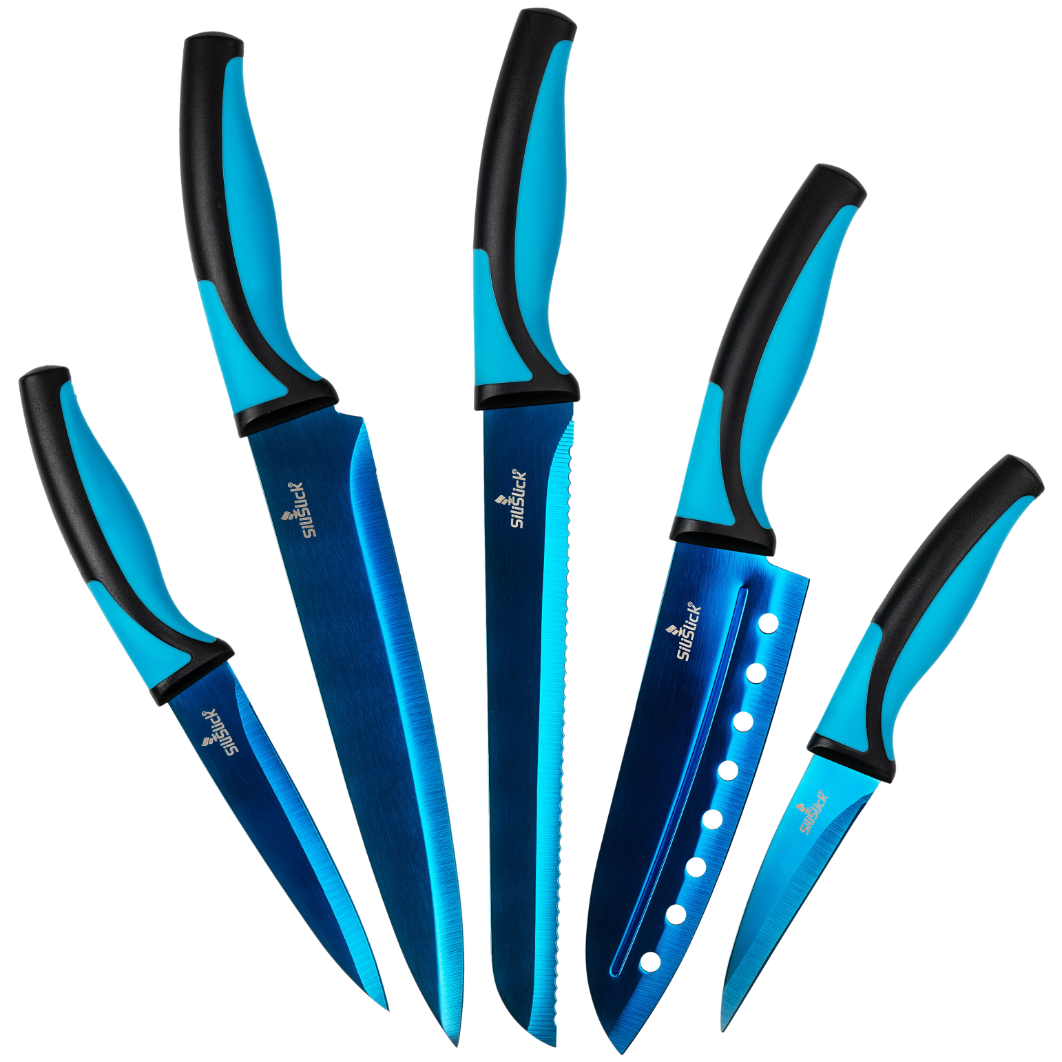 SiliSlick Kitchen Knife Set - Blue Handle  5 Stainless Steel Knives –  SiliSlick®