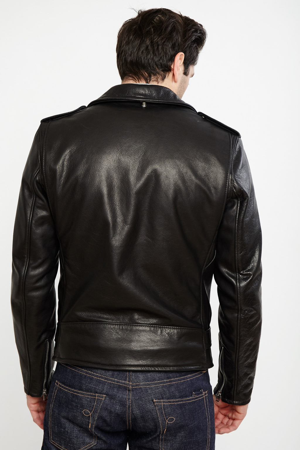 Schott NYC #519 Waxy Natural Black Cowhide 50's Perfecto Motorcycle Le ...