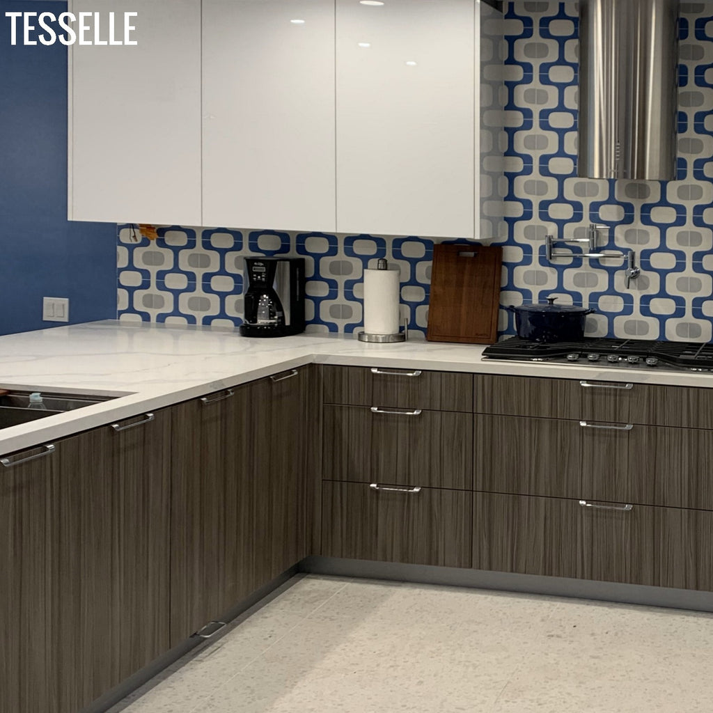 Ipanema Lago Cement Tiles on a Backsplash