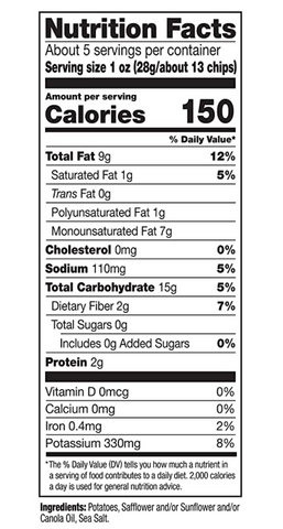 Kettle Brand Sea Salt Potato Chips Nutrition Facts