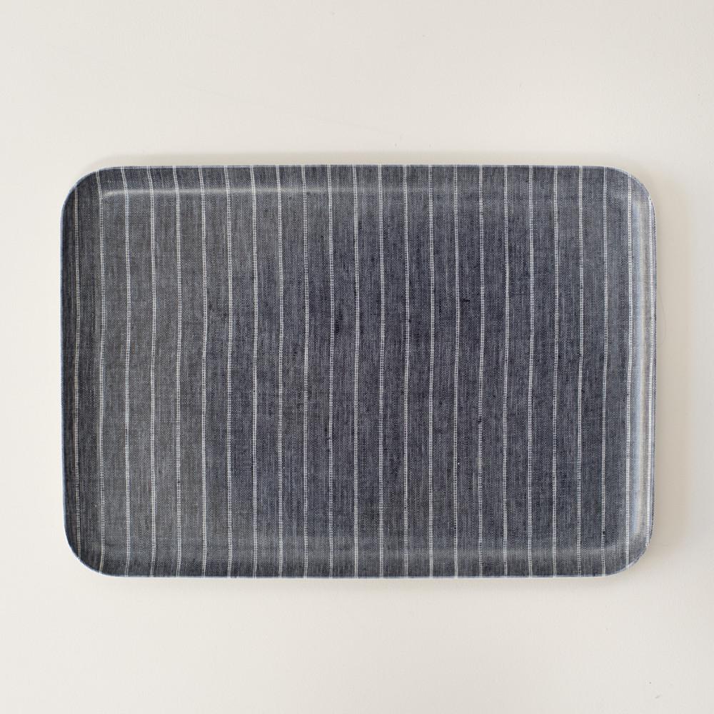 Linen Coated Rectangle Tray Navy Stripe Large