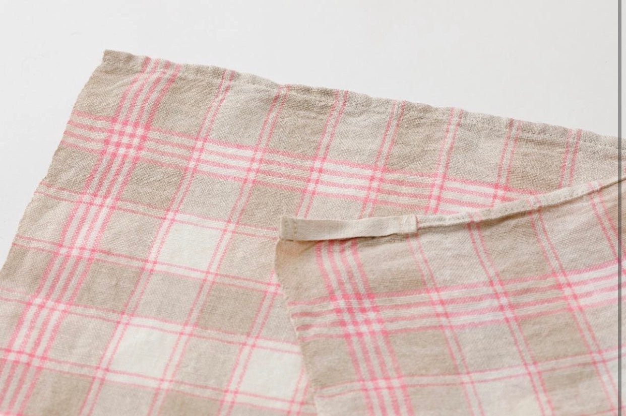 Linen Dish Towel Pink / Cream Check