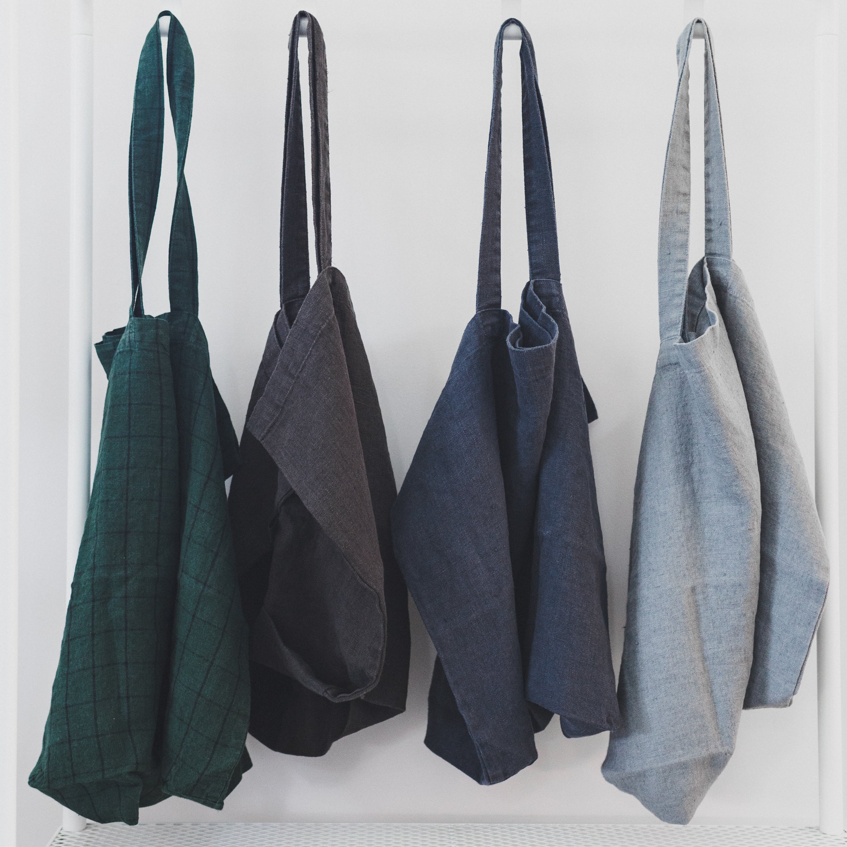 Stone Washed Linen Bags / Pine Check
